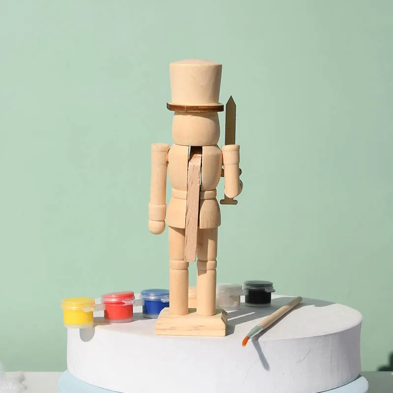 Factory direct sale American 15CM wooden uncolored nutcracker puppet toy DIY painted set Christmas decoration gift nutcracker