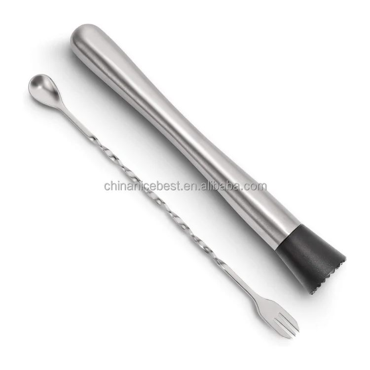 10 Inch Professional Stainless Steel Cocktail Muddler Bar Tool for Creating Mojito Fruit Drink Ice Crusher Stick