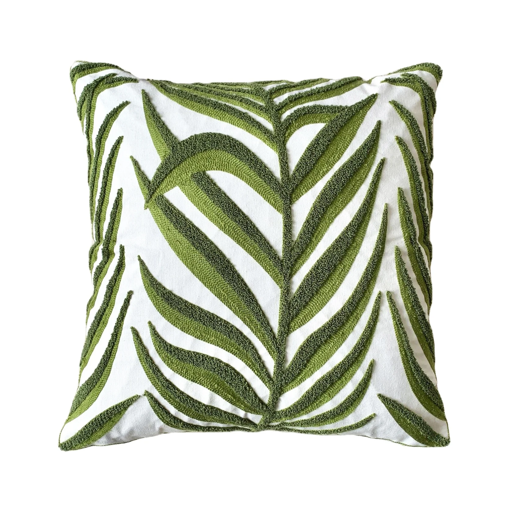 Popular Embroidered Cushion Cover Green Woolen Knitted Square Pillow Case For Sofa and Bed