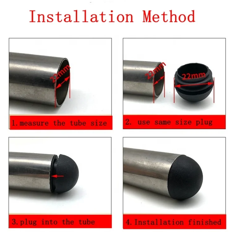 Black Round square dome Plastic pipe tube Plugs glide Insert End Caps for Tube Pipe