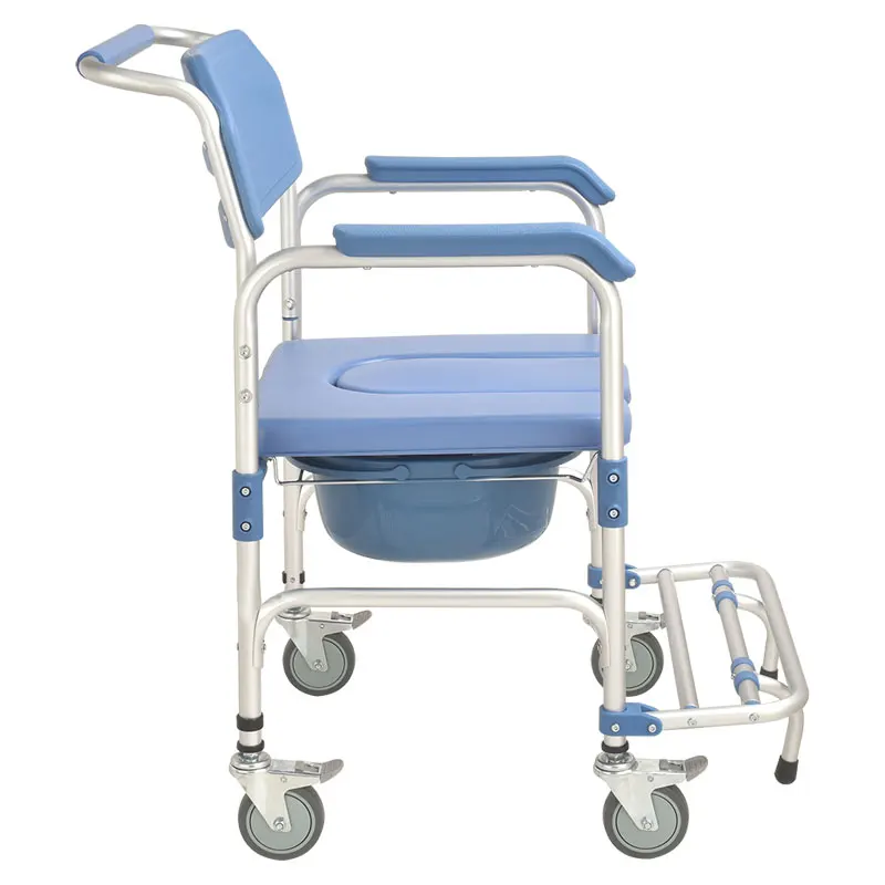aluminum medical equipment flip down armrest commode wheels chair for elderly patients