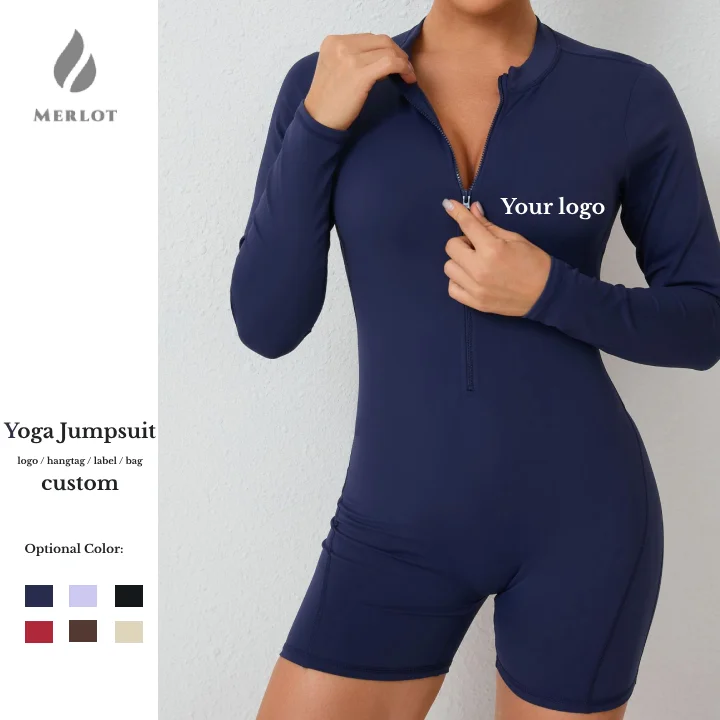Hollow back half-open zipper jumpsuit peach buttocks sports fitness big backless quick-drying one-piece yoga clothing