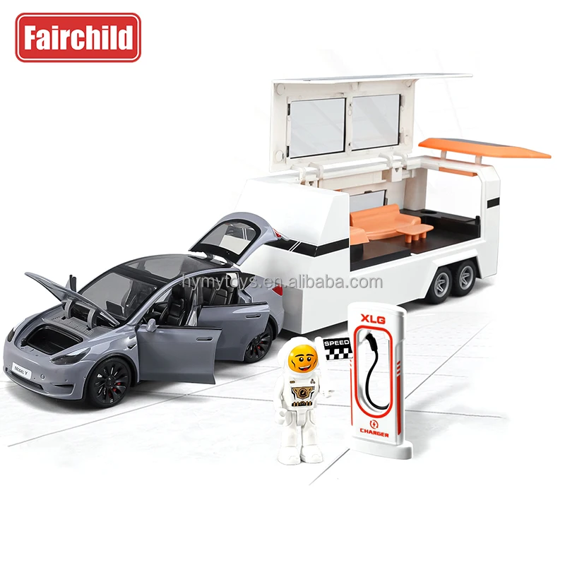 Factory Direct Sales 1:24 Die Cast Car Tesla Model Y Pull Back Cyber Truck Simulation Alloy Car Tesla with Charging Pile