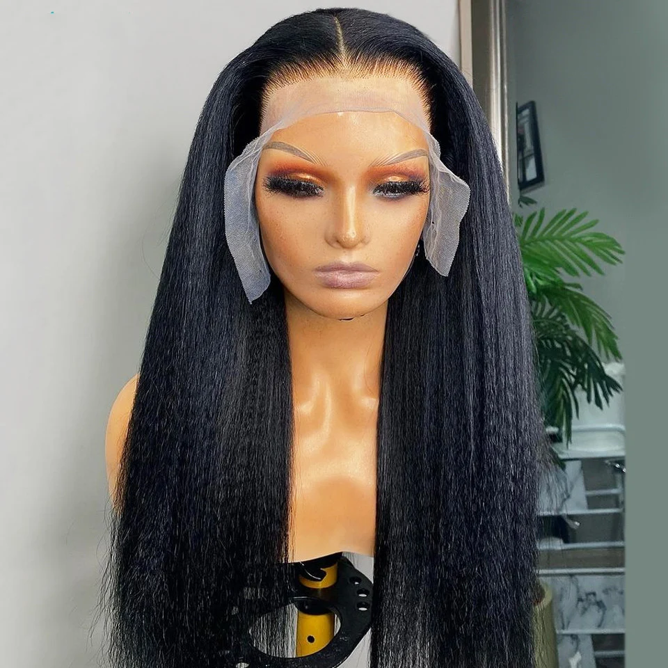 Glueless 13X4 13X6 Hd Lace Frontal Light Yaki Lace Wig,Kinky Straight Full Lace Wig Human Hair,Yaki Straight Lace Front Wig