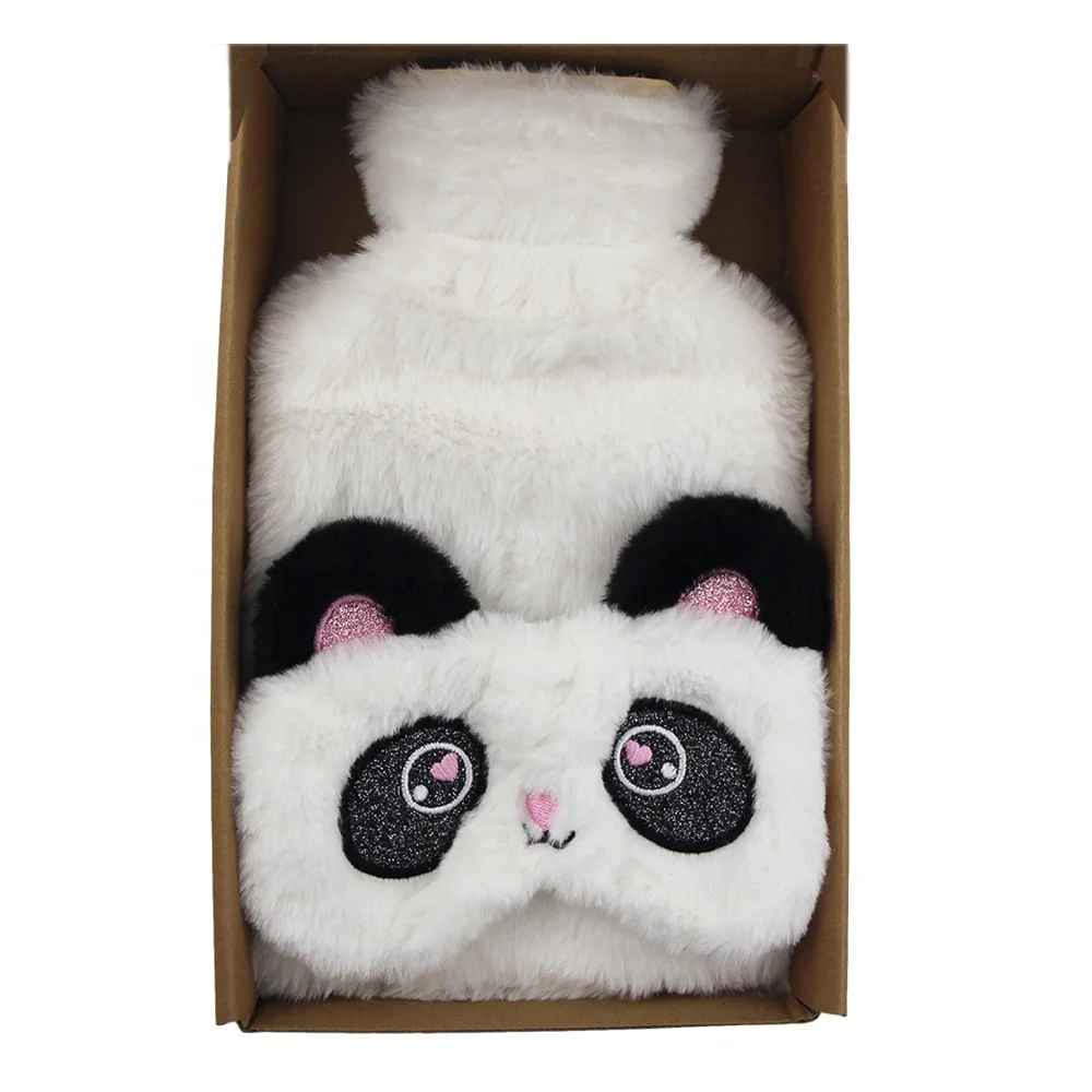 christmas gift set natural rubber 2l hot water bottle bag with animal fluffy cover hot therapy for pain relief and eye mask