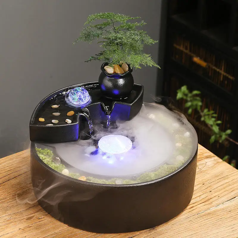 Fengshui Black Ceramic Zen Water Fountain Desktop Waterfall Fountain Water Fish Tank Cat Fountain Gift
