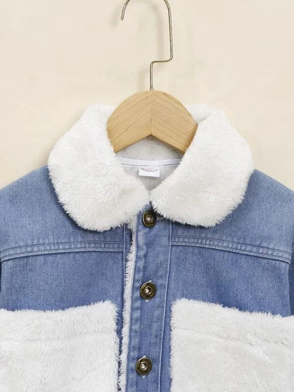Best Selling High Quality Toddler Girls Borg Collar Teddy Lined Denim Jacket Autumn Winter Outwear Clothes