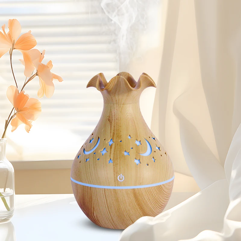 Newest 2024 morning glory design air humidifier USB desktop atomizer ultrasonic Wood grain humidificador for Office and Yoga