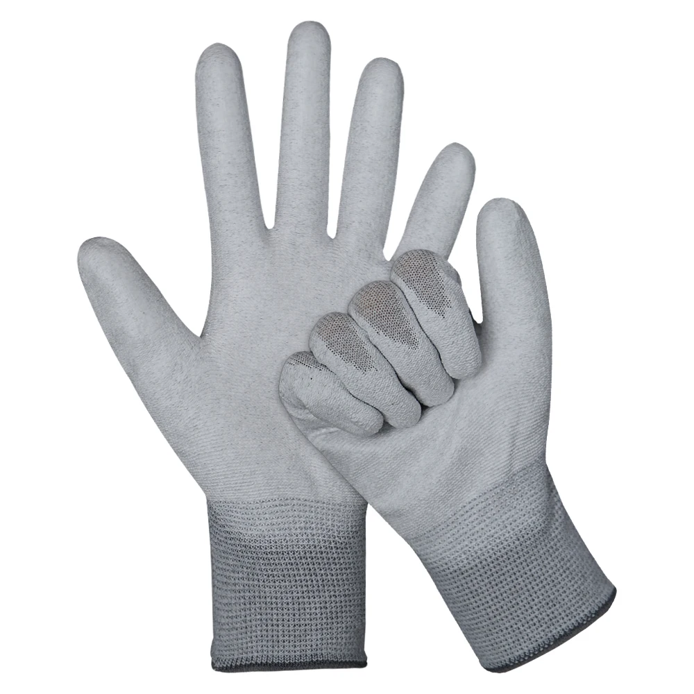 China Wholesale High Quality Stable Esd Carbon Fiber Pu Coated Palm Fit Safety Working Gloves for Industry
