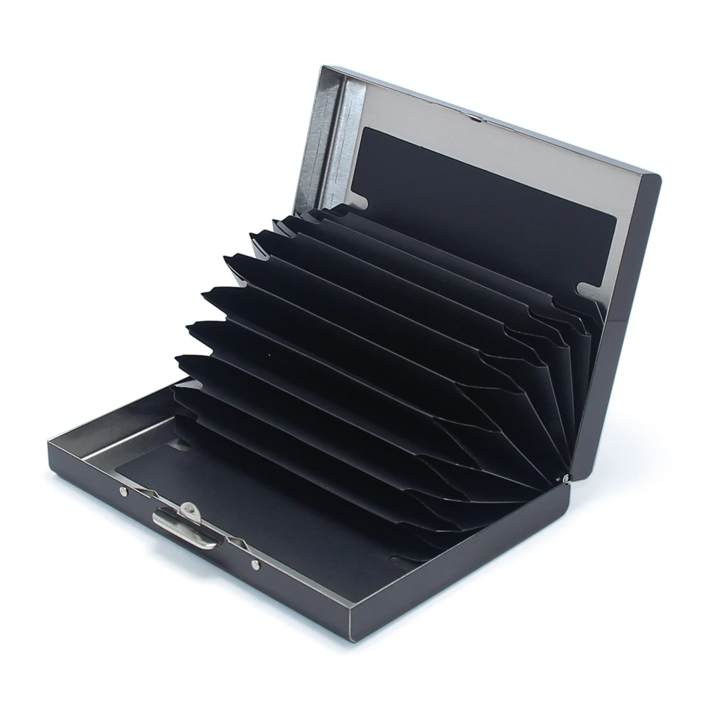 10 Pockets Metal Wallet Box Credit Bank Name Novelty Card Holder Business Card Case Stainless Steel Anti RFID Wallet