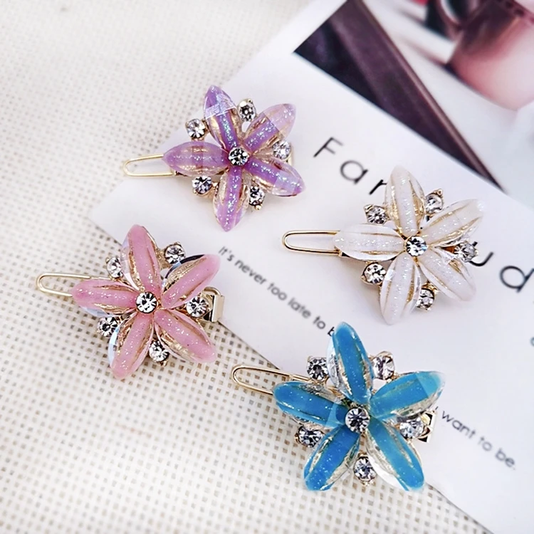 Wholesale Selling Mini Flower Hairpin Barrette Girl Hair Accessories Rhinestone Crystal Hair Clip Adult Women ,girls Fabric D366
