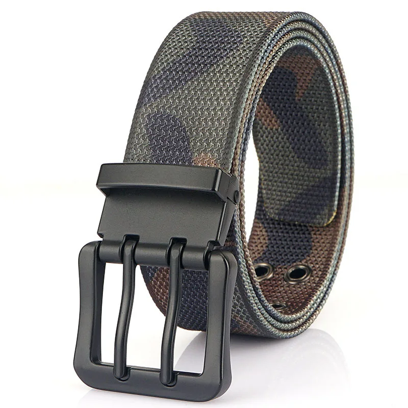 nylon webbing men belt wholesale fashion sports casual metal double pin buckle 3.8cm wide webbing fabric belts for men