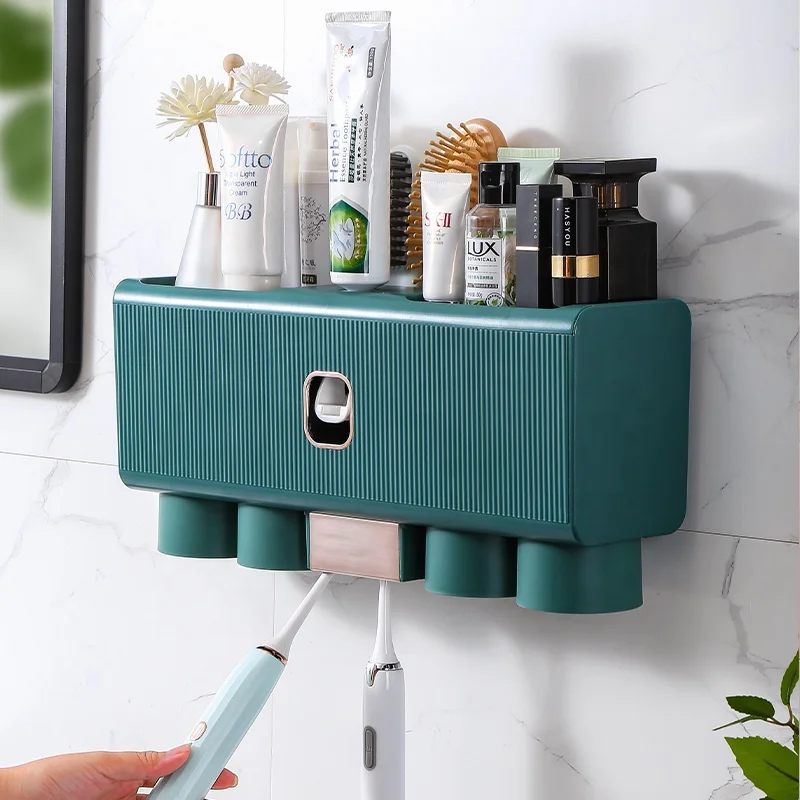 Bathroom Storage Rack Wall-mounted Toothpaste Holder Automatic Toothpaste Dispenser Squeezer with Cup
