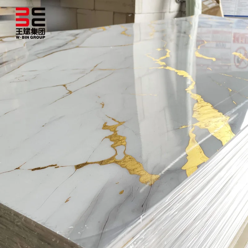 2024 WangBin Modern High Glossy PVC Wall Panel Waterproof Marble UV Sheets Popular Home Interior Decorative Material