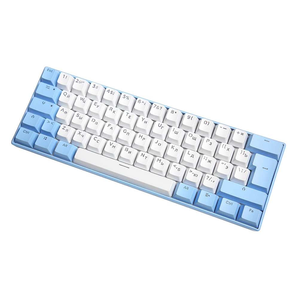 Factory wholesale 61 keys Translucent keycaps wired mechanical keyboard 60% Russian rgb ergonomic computer gaming keyboard