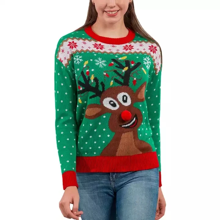 Men Christmas Pullover Sweater Women With Led Lights Led Light Knitting 100% Acrylic Funny Christmas Sweater