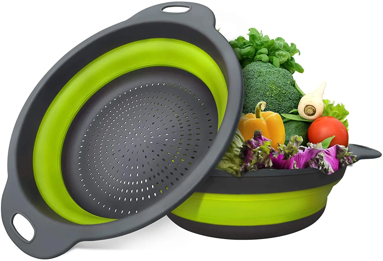 Round Folding Vegetable Kitchen Silicone Strainer Basket Collapsible Colander