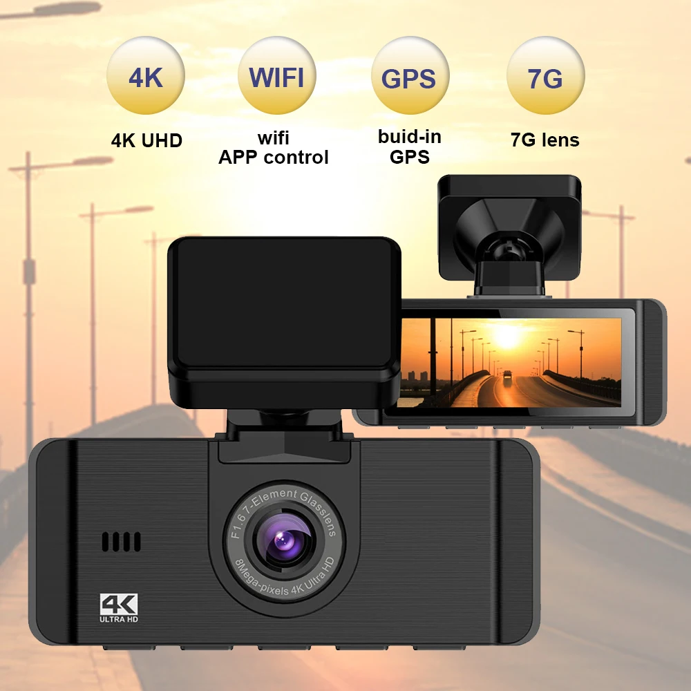 Двойной Dash Cam 4k Wi-Fi GPS и 3 дюймовый для камеры с ЖК-дисплеем ночное видение 4K передние задние