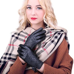 Customized WS2012 Ladies leather glove windproof fashion anti slip screen touch training driving sheepskin Women leather gloves