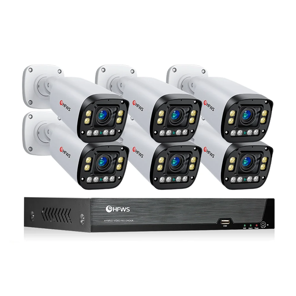 4K Poe Camera System 6pcs 8MP Poe Cameras 8CH H 2.65 Nvr Electric lens 2.8-10mm lens 4x Manual Zoom Two Way Audio Xmeye App