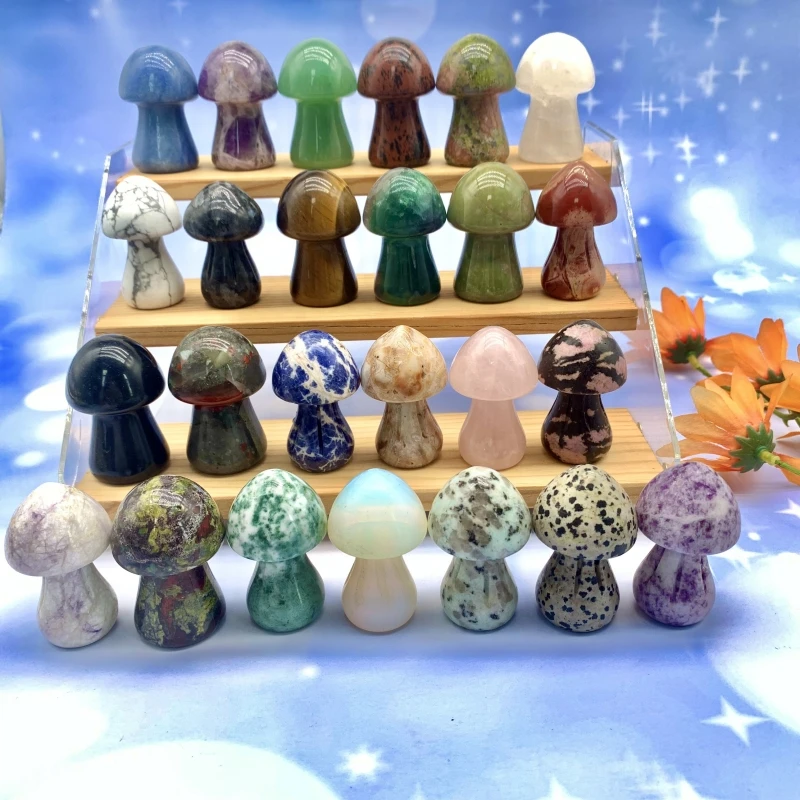 Wholesale high quality crystal mix material mushroom  polished healing stone 5cm mushroom for Decoration and gifts