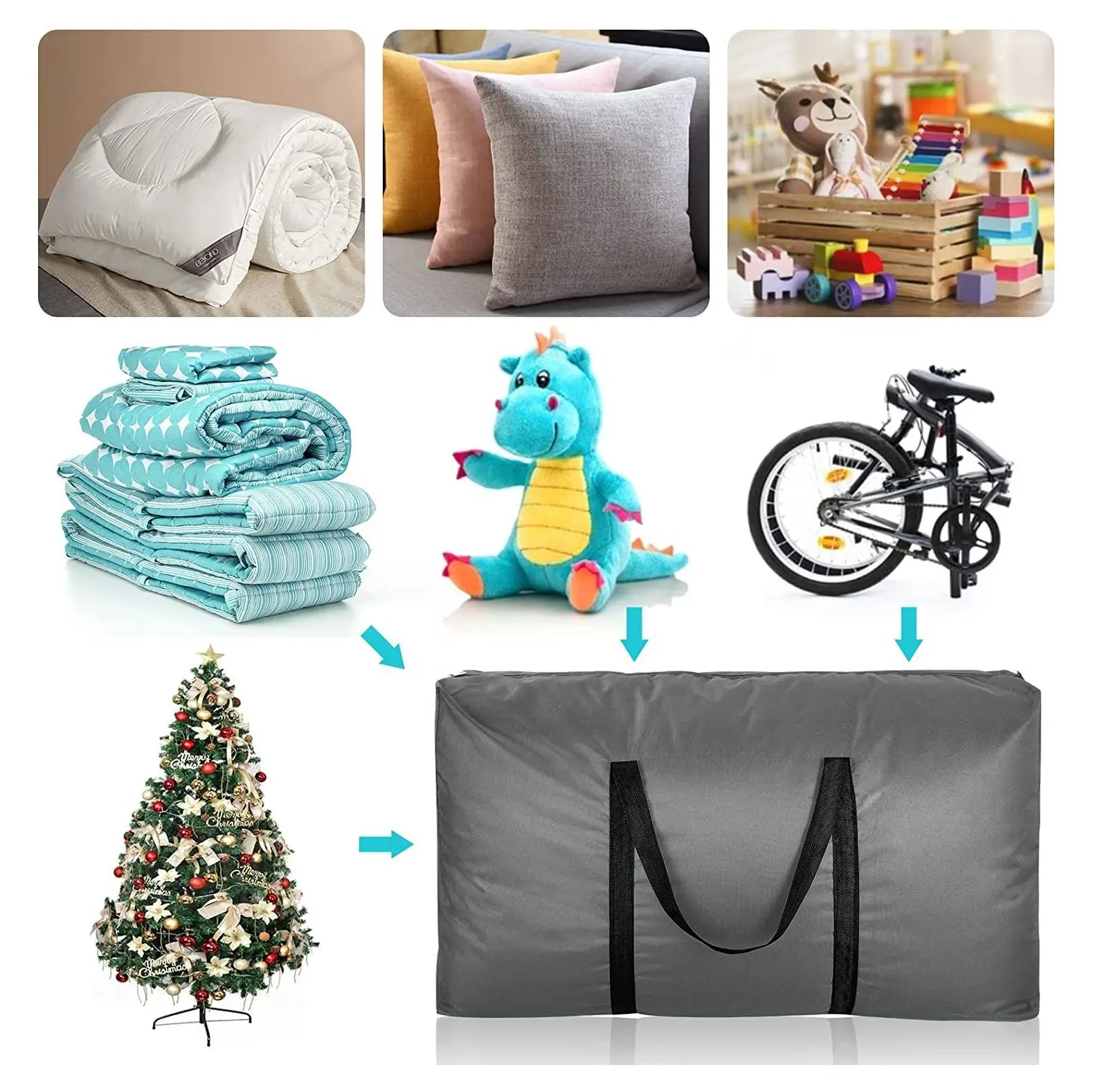 4 Pack 110l Large Clothes Storage Bag 600d Oxford Fabric Moving Bags Under Bed Storage Box With Lid For Duvet Blankets Laundry