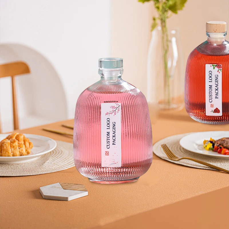 375ml Transparent Glass Drink Bottle Cork Lid Juicy Liquor Peach Blossom Wine Whisky Vodka Tequila Screen Printing Surface