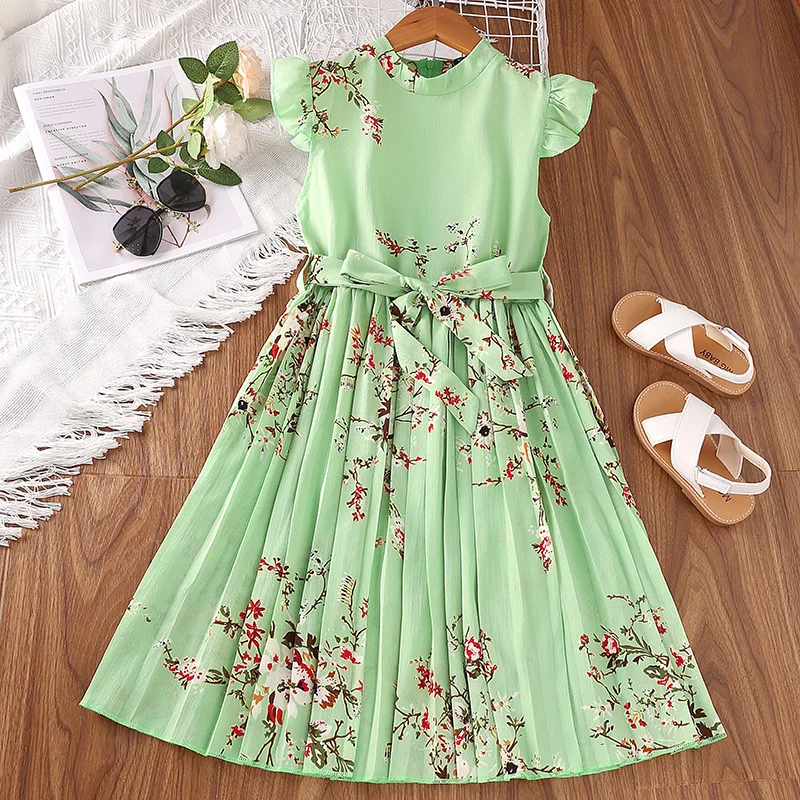 5-9 Years Summer Kids Sleeveless Black Dresses China Wholesale Clothing Printed Flowers Kids Dresses For Girls