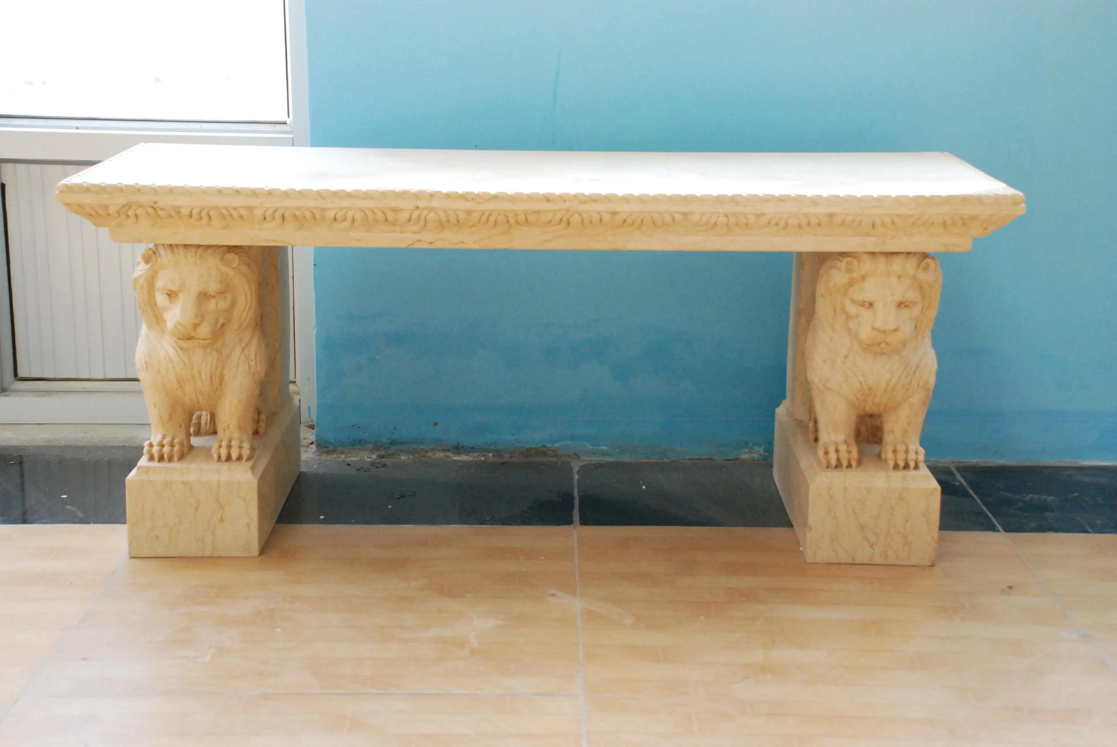 Factory Hot Selling Outdoor Garden Decoration Stone Carving Simple Gray Marble Figure Bench Products for Sale