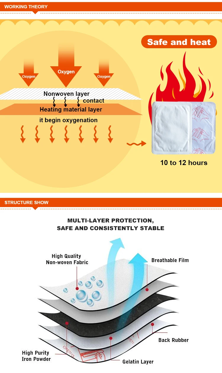 Instantly Heated Adhesive Self Heating Hand Warmer Pad disposable hand warmers warm your hand in winter