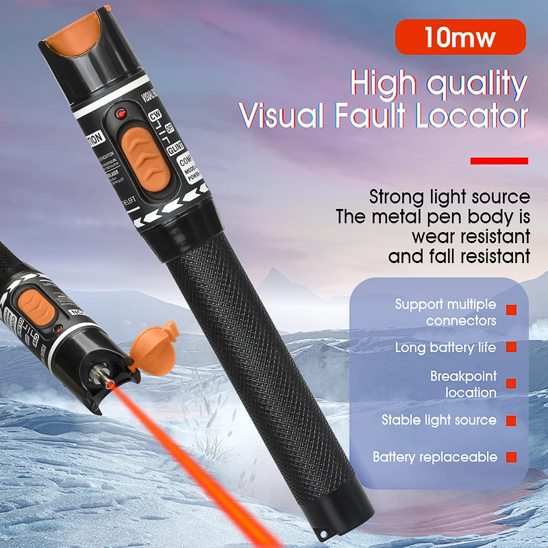 VLF Laser 10MW Visual Fault Locator, Fiber Optic Cable Tester 5-50km Range VFL can choose LC adapter