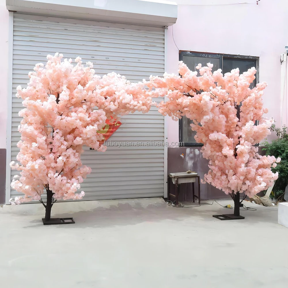 F36 Outdoor restaurant stage back drop fake sakura flower trees plant artificial white wedding faux cherry blossom arch for sale