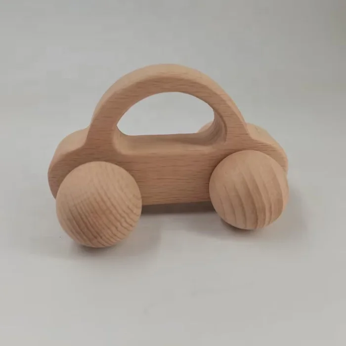 Montessori Wooden Toy Car,Pretend Play Toy Kid Birthday Gift Vintage Car Smooth Beech