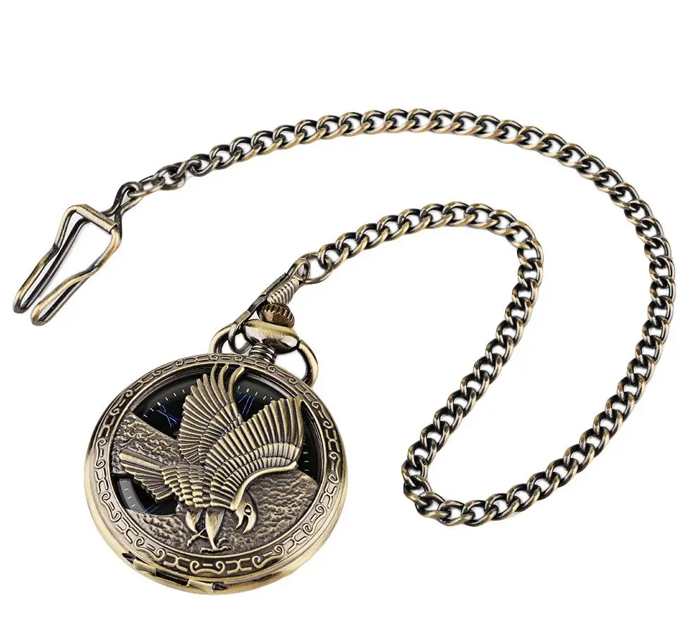 Hollow Manual Watches Key Chain Retro Eagle Roman mechanical Pocket Watches