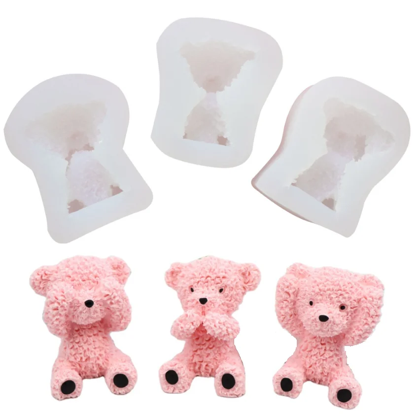 Hot Sale Cute Bear Shape Fondant Cake Mold for Chocolate Cheese Factory Price Shy Bear Covering Eyes Mouth Silicone Mold