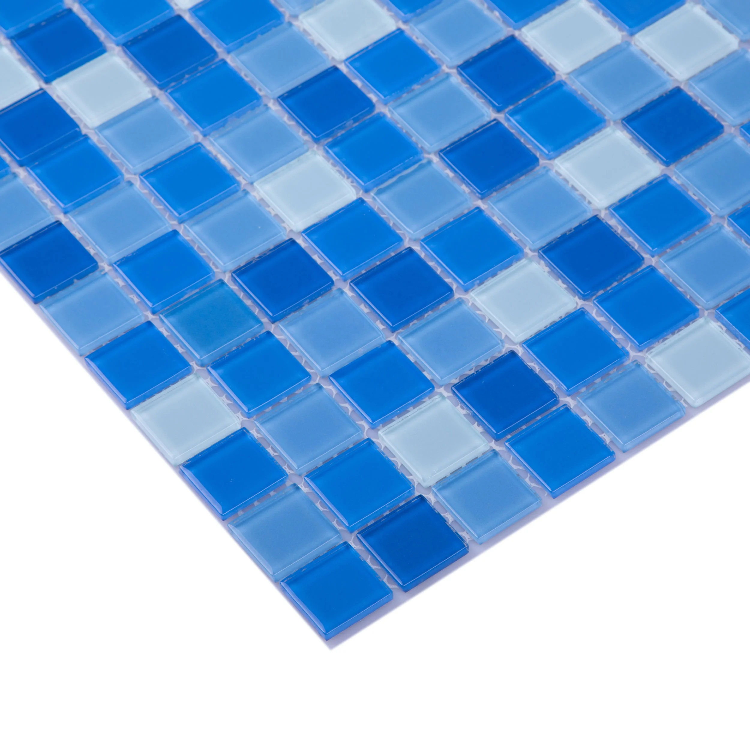 Factory supply modern blend blue square crystal glass mosaic swimming pool tile