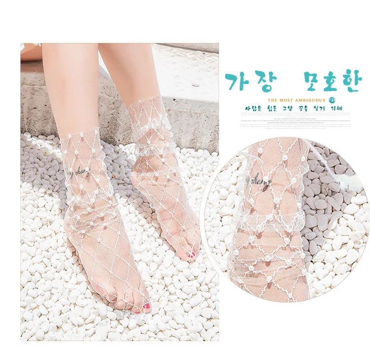 High Quality Glitter Crystal Soft Mesh Sock Transparent Elastic  women fashion sheer socks