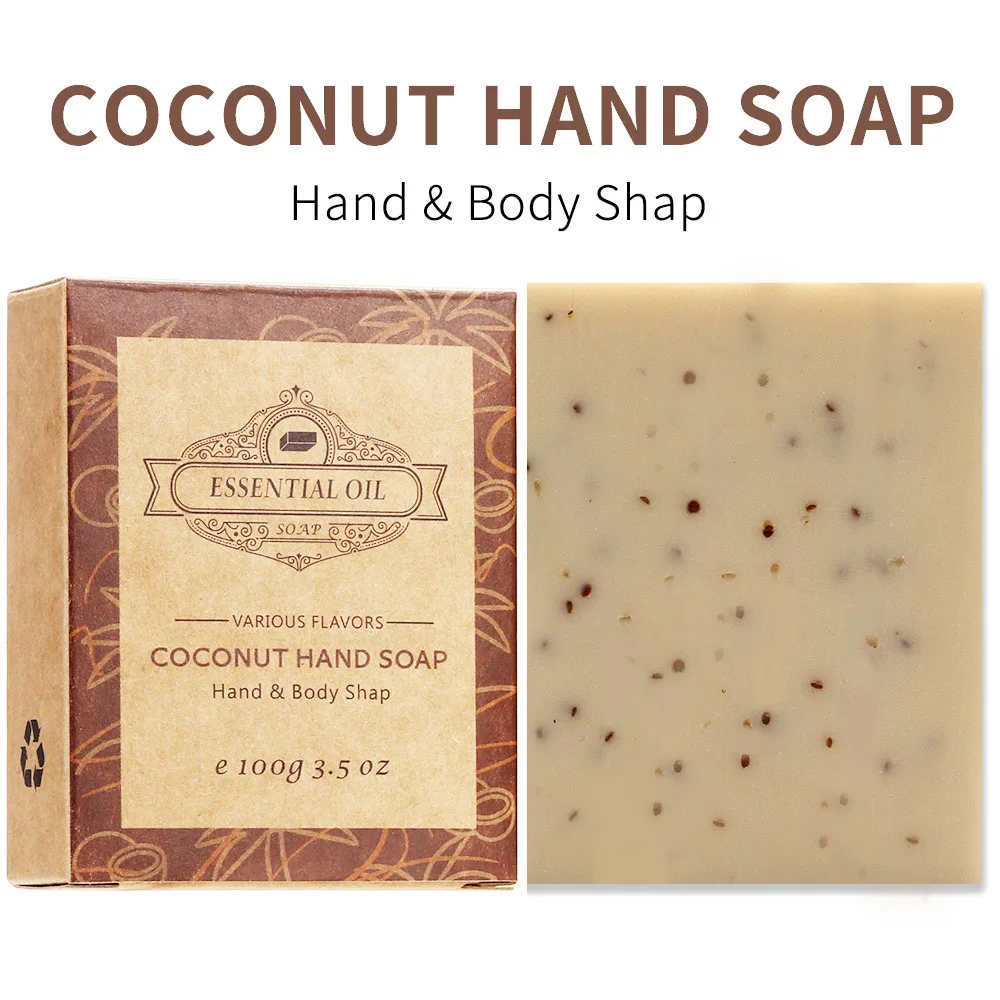 Handmade Coconut Soap Essential Oil Face Deep Clean Scrub Exfoliating Moisturizer Soap Bar Rose Kojic Lavender Acid Bath Soap