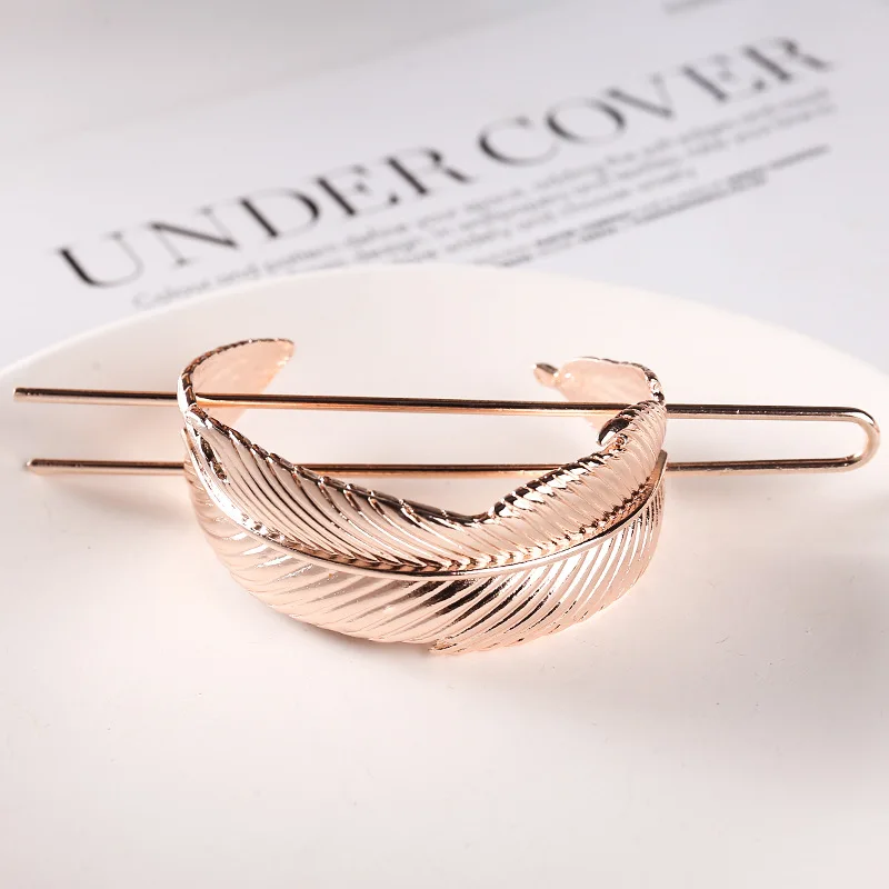  Women Top Hairpin Alloy Feather Shaped Girls Bun Holder Hair Stick Golden Jewelry