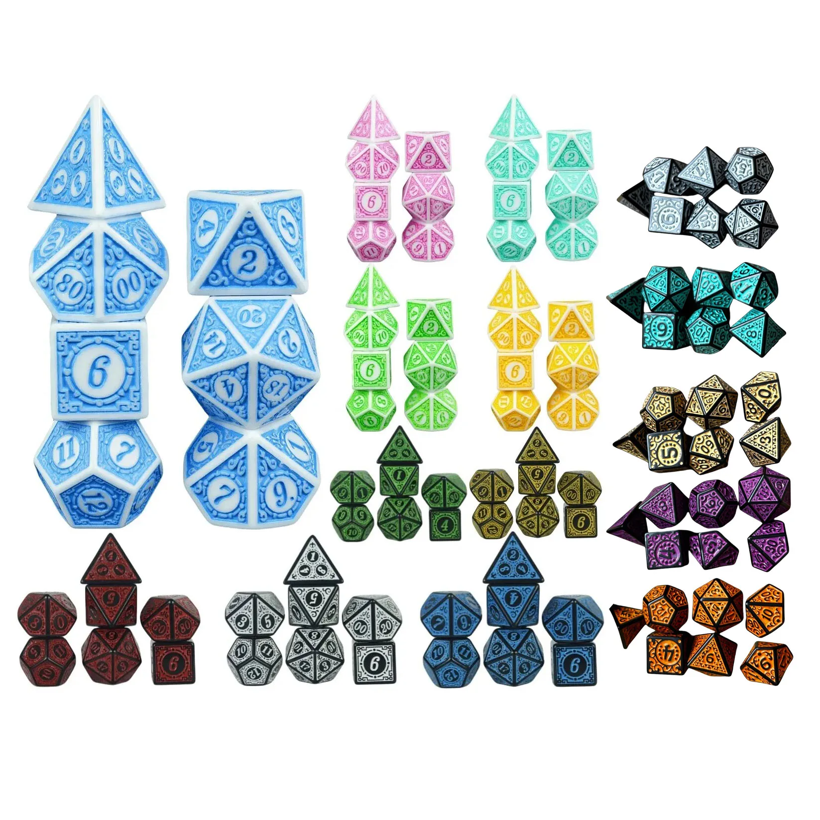 Unique Patterns Retro Font Styles Party Game Dice 16mm-20mm Dices Set Multi Sided Acrylic D20 Dices for Role Playing Games