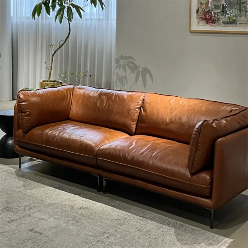 American Classical Vintage 3 Seater Sofa Brown Genuine Leather Sectional Modern Couch Set for home Living Room Sofas furniture