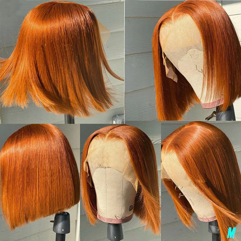 Имбирные бразильские парики цветные короткие оранжевые Hd кружевные предварительно выщипанные от производителя