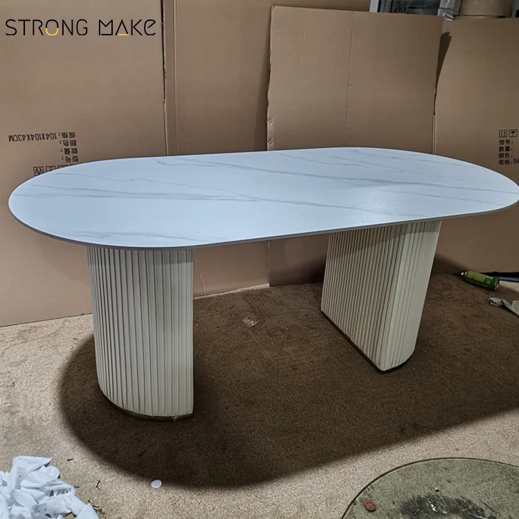 Contemporary Nordic White Mables Dinning Table Modern 4 Seater Oval Small Marble Dining Table Set 4 Chairs