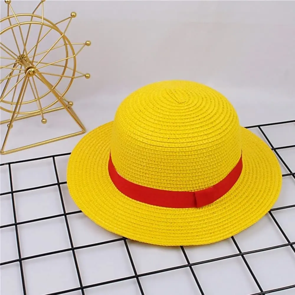 Luffy Performance Props Costume Party Yellow Summer Straw Hats String Sun Beach Hat Pirate Anime Fans Men Women Youth Kids Gifts