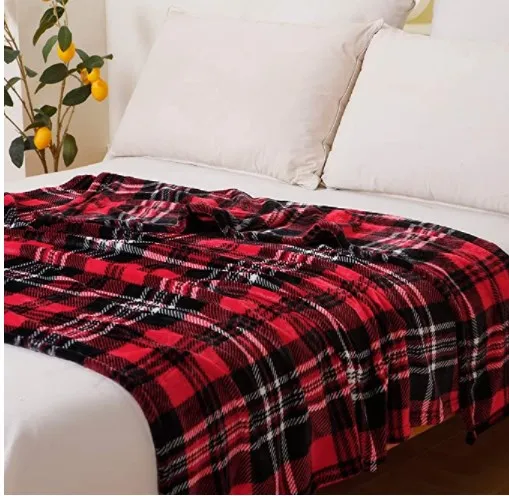 Custom Logo Sherpa Fleece Throw Blanket, Flannel Blanket, Christmas Plaid Warm Plush Microfiber Blanket for winter
