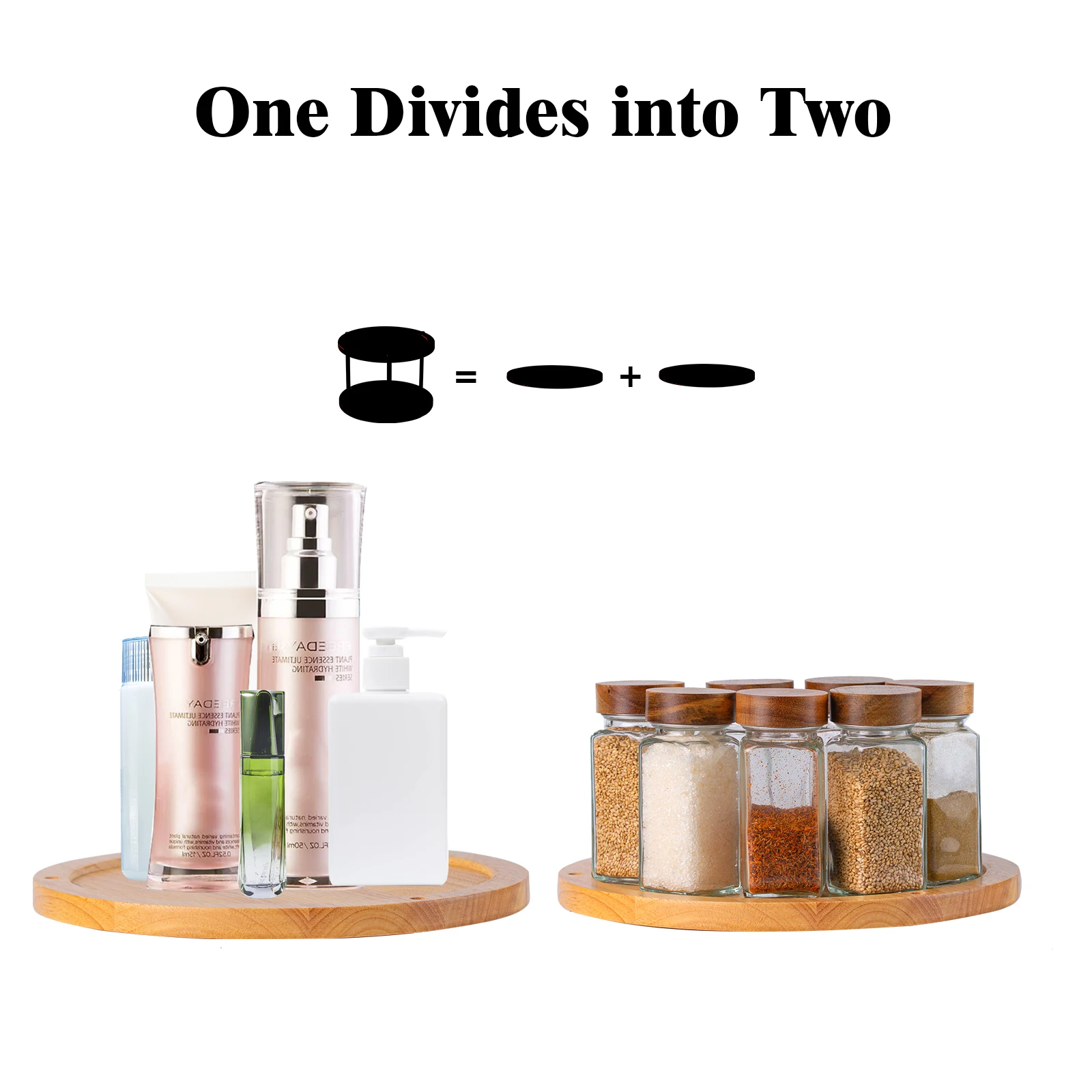 XH 2 tier rotating kitchen wood lazy susan turntable for cabinet, 2 tier lazy susan with stainsteeless rods