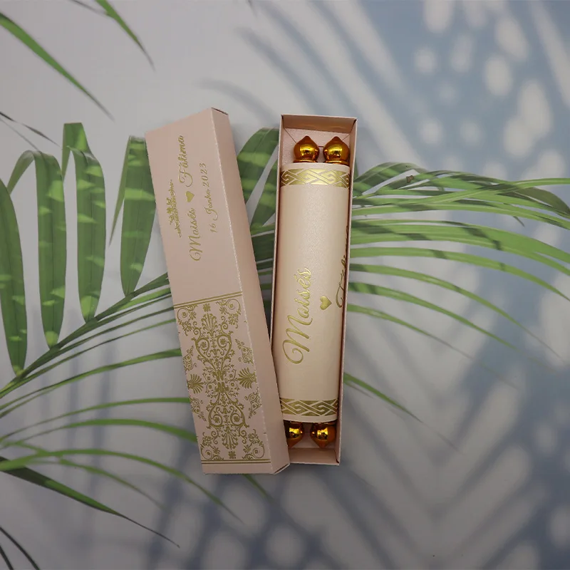 Creative Design Pink Scroll Paper Scroll Wedding Invitations Cards With Scroll Sticks and Paper Box