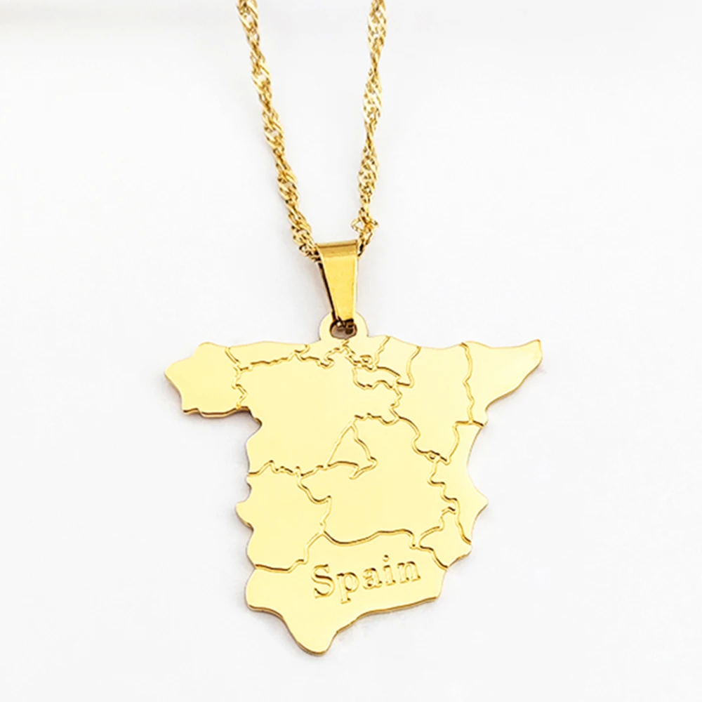 Stainless Steel Necklace 18k Solid Gold Jewelry Spain Map Chain Necklace Irregular Map Shape Gold Plated  Personalized Necklace