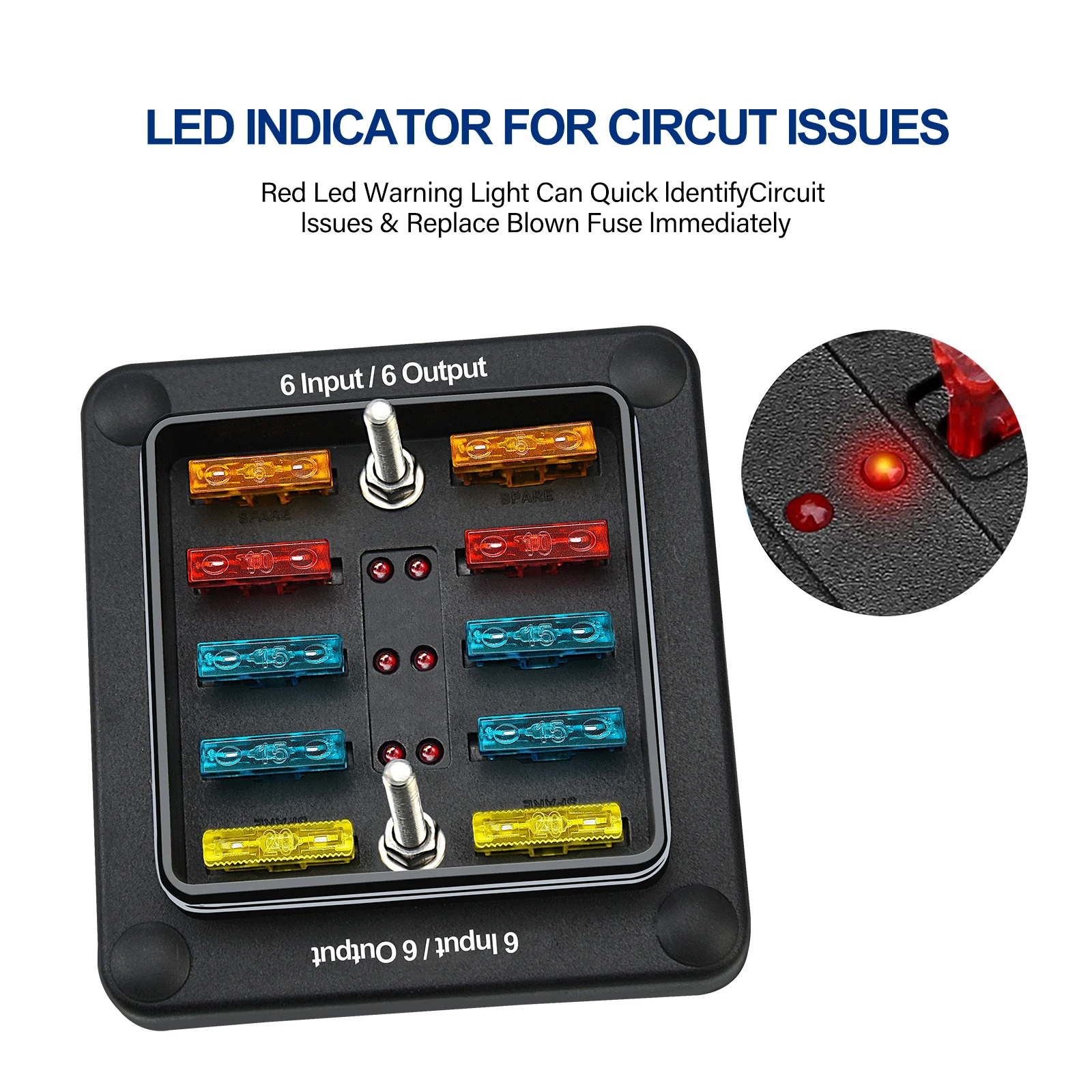 1 input/1 output Marine Car Waterproof 6 Way Fuse Blade Block Holder Fuse Box With Fuse Blade Set