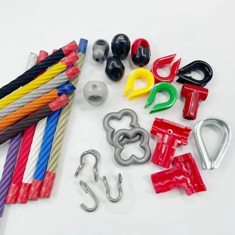 rainbow color nylon braided playground combination rope with steel wire